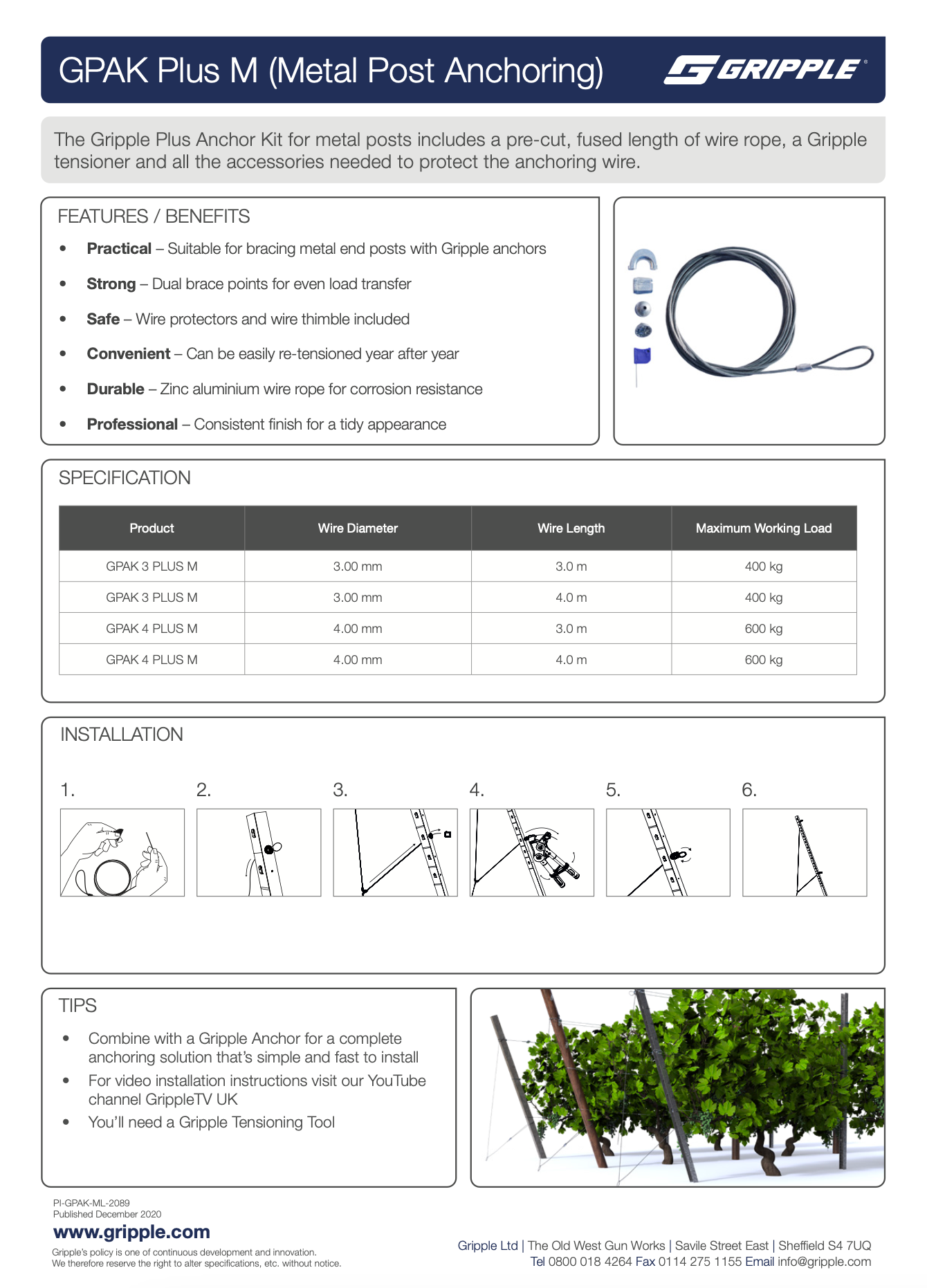 GPAK Plus Metal Post Tie Back for Anchoring (box of 10)