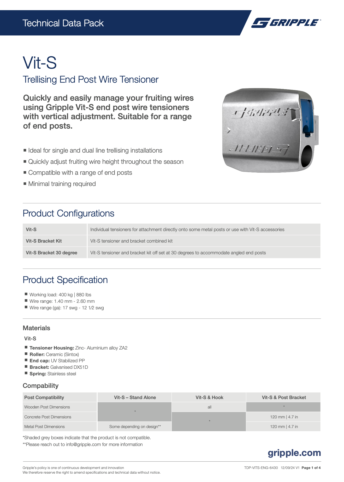 Gripple Vit S Bracket Kit (1 bracket 2 Vit S joiners x 60)