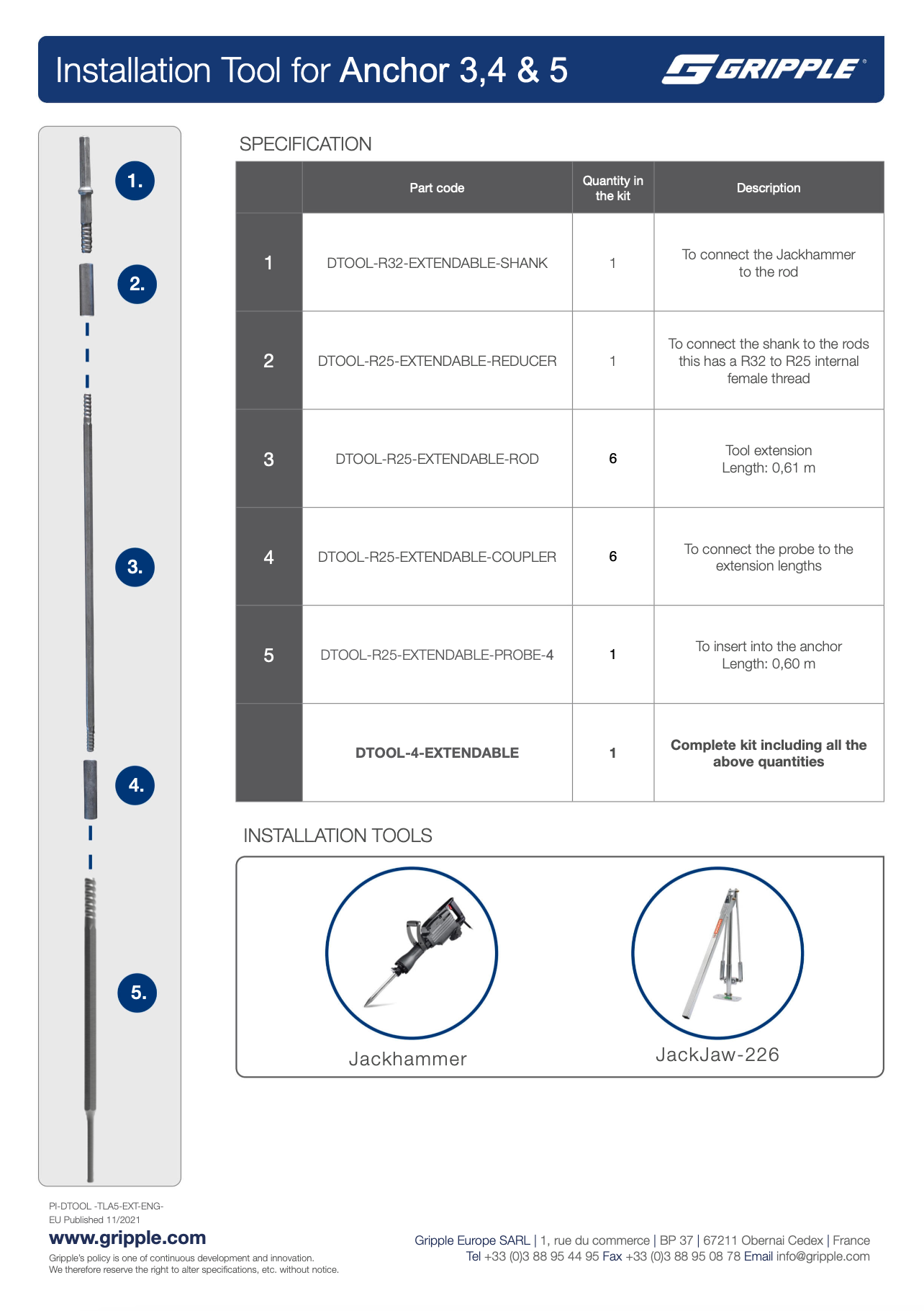 Gripple Anchor Installation Drive Rod Suitable for driving anchors APEX 3 & 4 up to 1m depth (TL-DTOOL-3-1200MM)