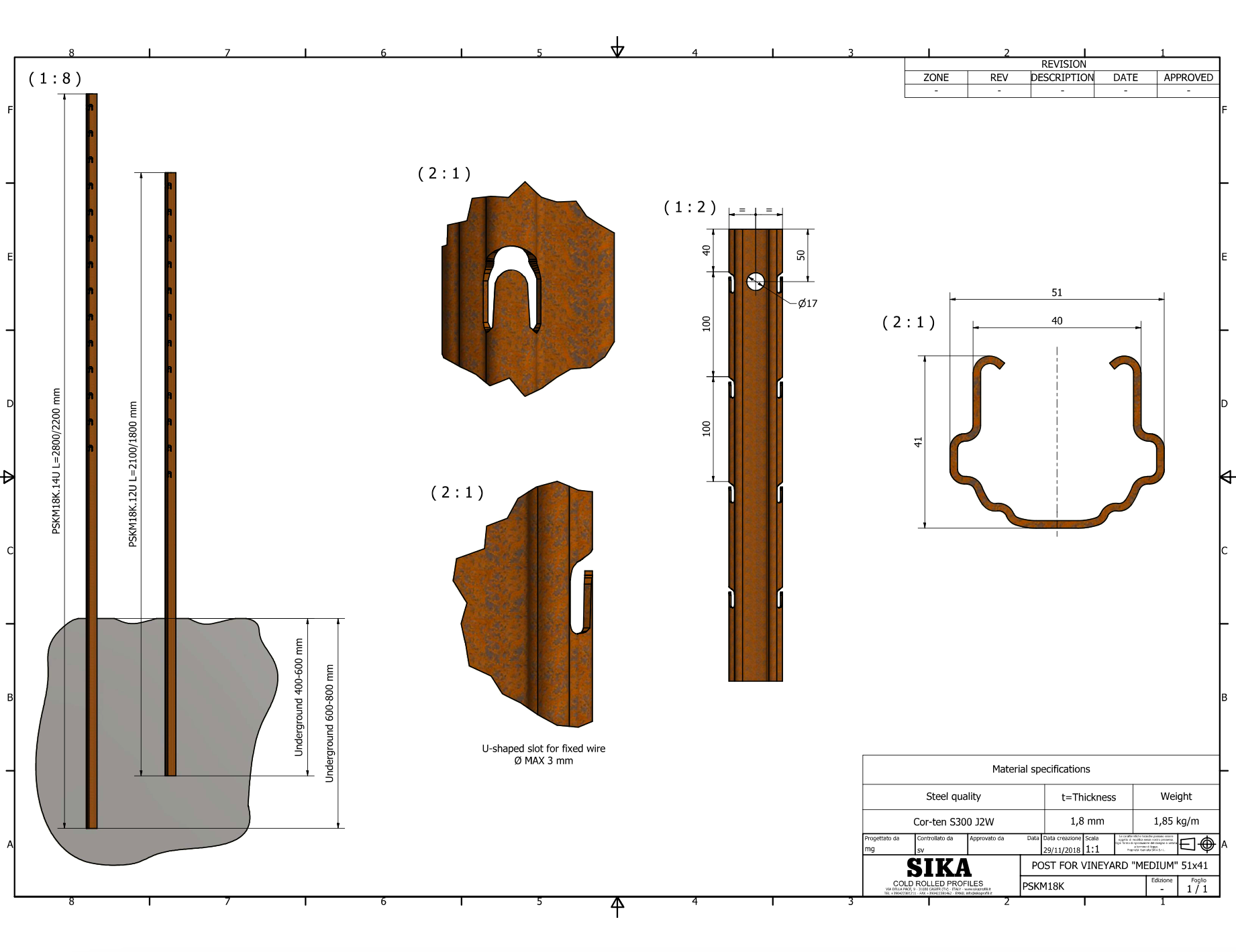 Corten Intermediate Trellis Post 2.5m (x250)
