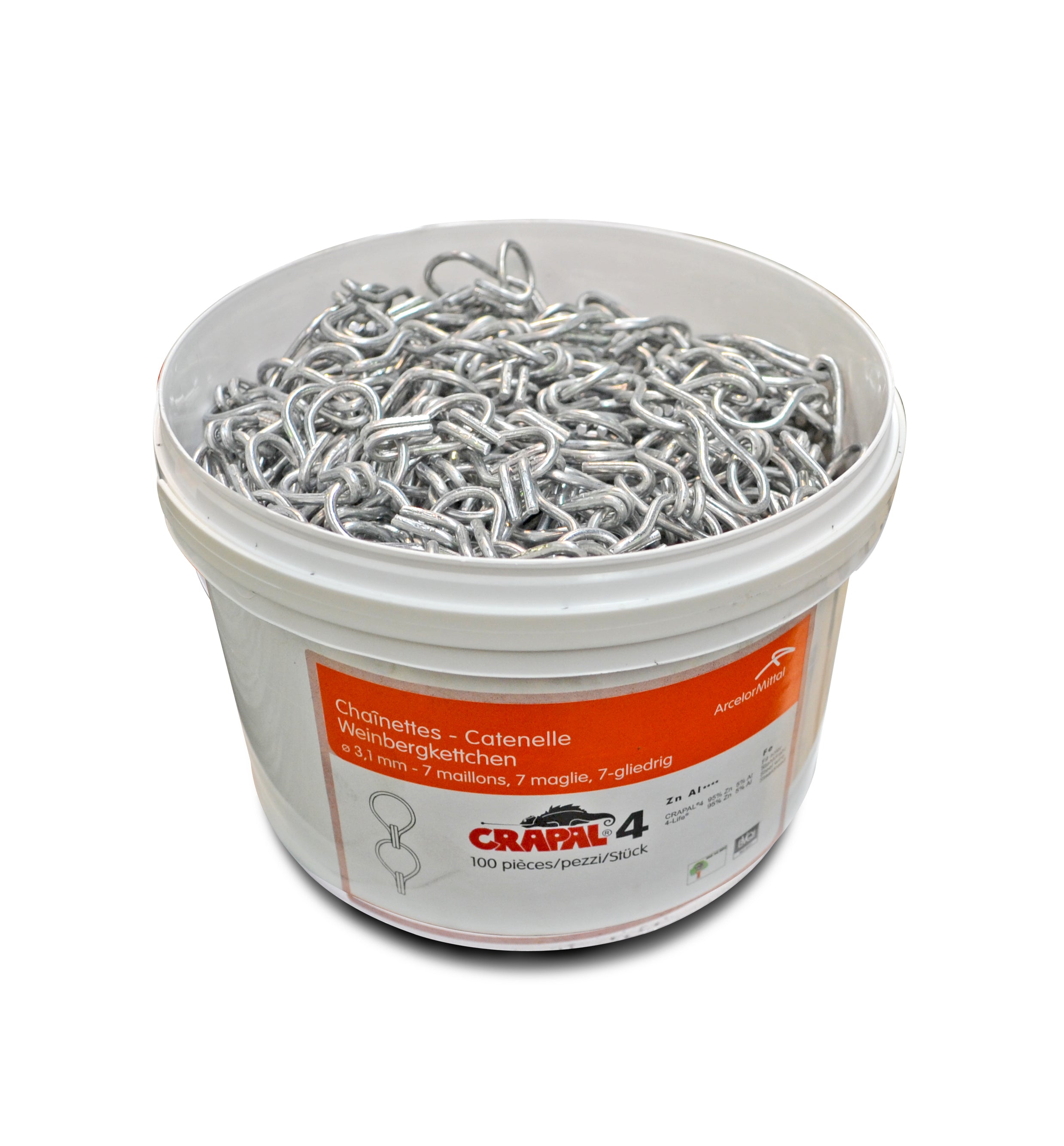 Bucket of galvanised 7 link chains  (100 pieces)