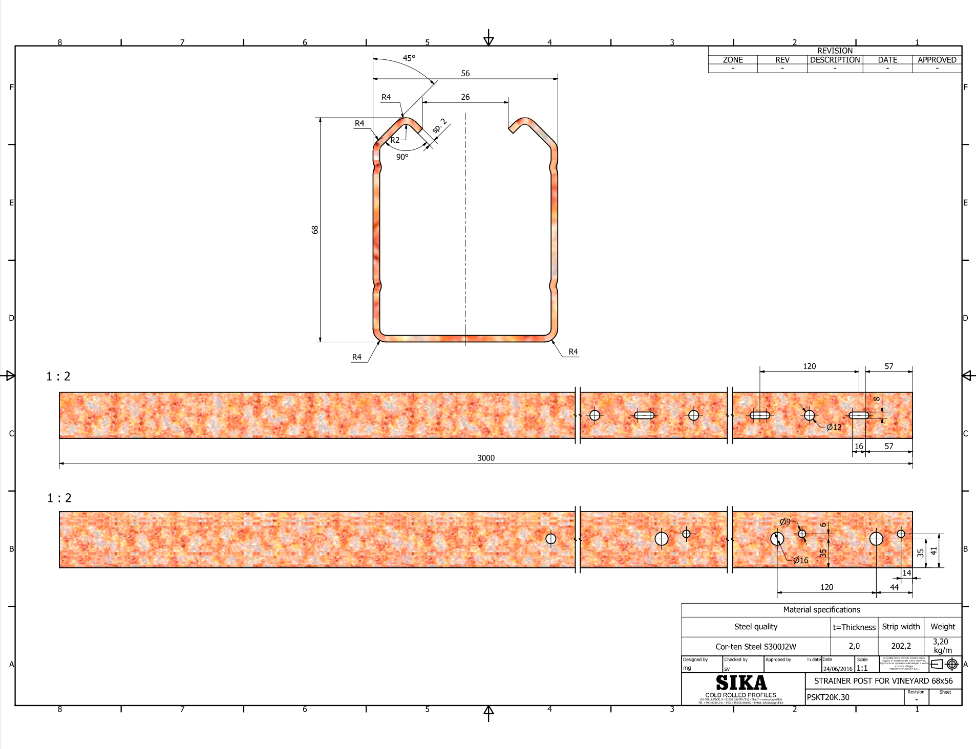 Corten End Trellis Post 2.8m (x100)